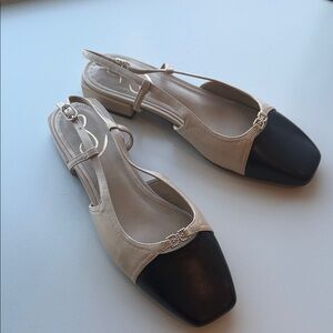 Sam Edelman Black and Cream Cap Toe Leather Flats 8